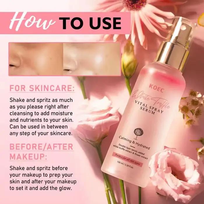 Sérum Visage Éclatant au Premier Spray à l'Extrait de Truffe Blanche Coréenne, Vitamine E Antioxydante, Essence Réparatrice pour le Visage, Soin Portable Maquillage