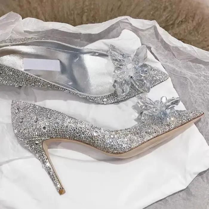 Escarpins de Mariage 2026 pour Femme, Chaussures de Mariée de Luxe à Cristaux, Bout Pointu, Scintillantes, Talon Fin, Grande Taille