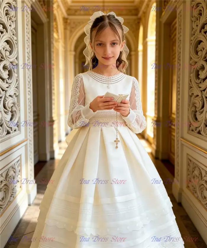 Robe de Princesse en Tulle et Dentelle à Manches sulfpour Fille