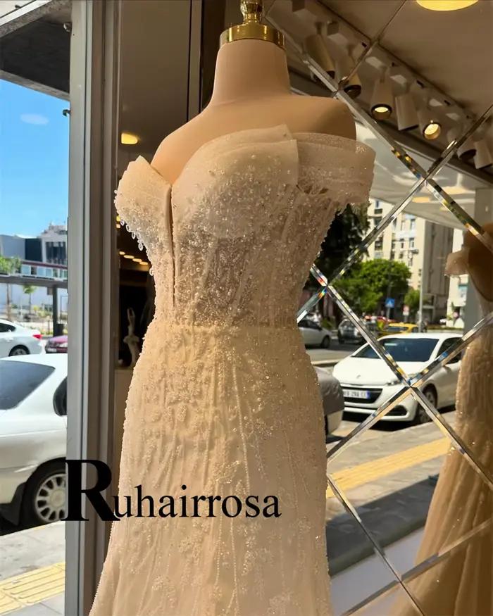 Ruhair robes De mariée glamour pour Mariages hors De l'épaule perles sirène à lacets Robe