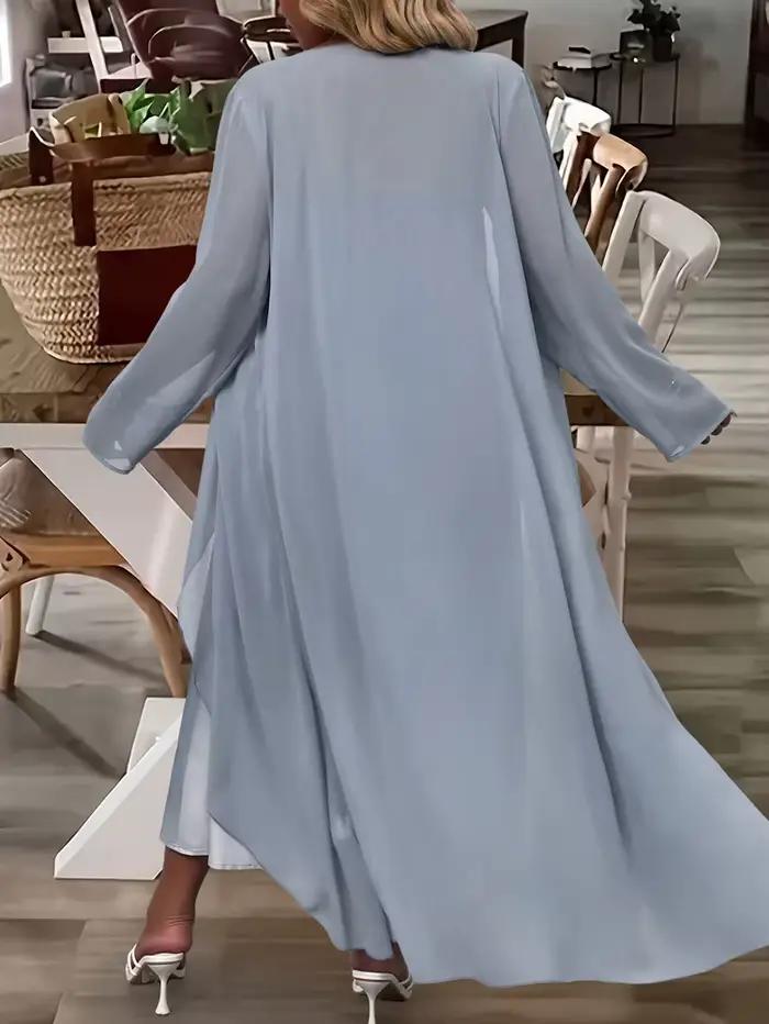 Mode féminine grande taille : Ensemble robe deux pièces élégante et stylée en dentelle et mousseline pour le