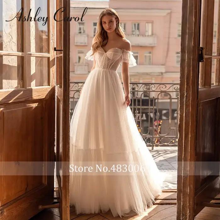 Ashley Carol Boho robes De mariée femmes à pois chérie hors De l'épaule dentelle a-ligne robe