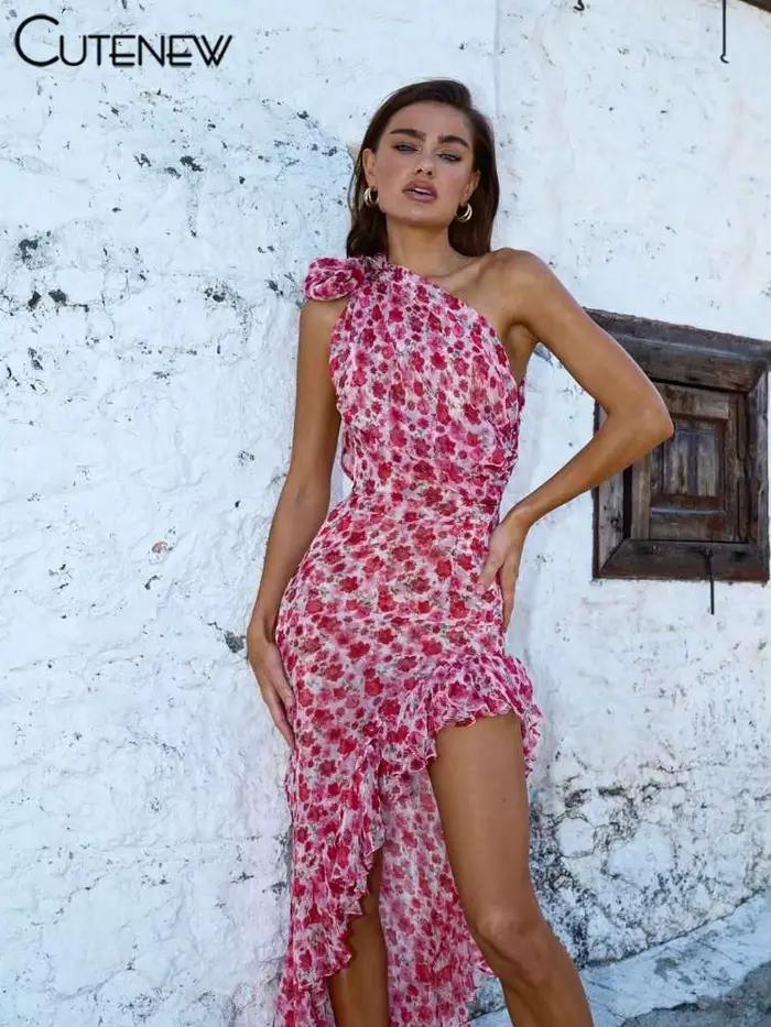 Cutenew-Robe Mi-Longue à Imprimé Floral pour Femme