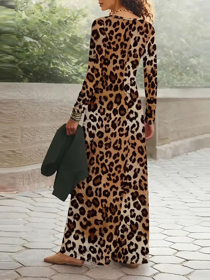 Robe décontractée à manches longues à imprimé léopard pour femme