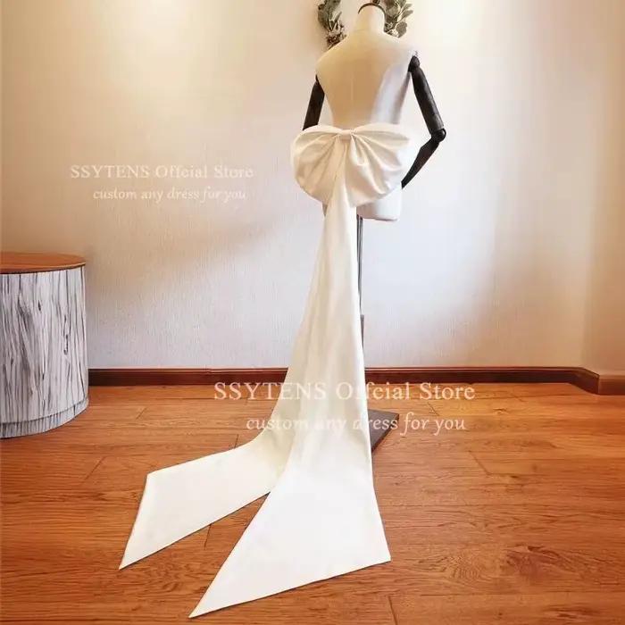 Robe de Mariée en Coton Perlé Personnalisée avec Gros Nœud Séparé pour Femmes Occasions Spéciales Fêtes de Mariage Partis Élégance Chic