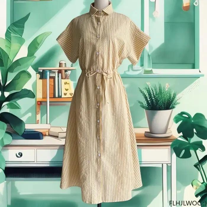 Robe Longue Rétro à Manches Courtes pour Femme