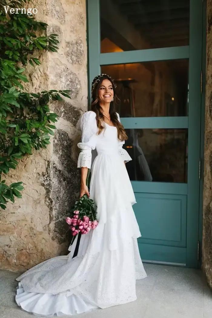Verngo-Robe de Mariée Rustique en Dentelle