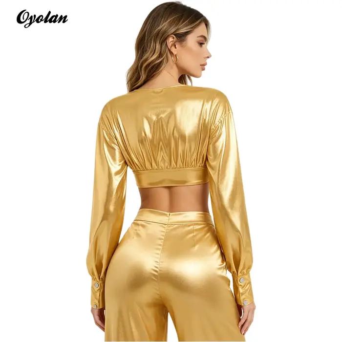 Chemisier brillant à manches bouffantes pour femme
