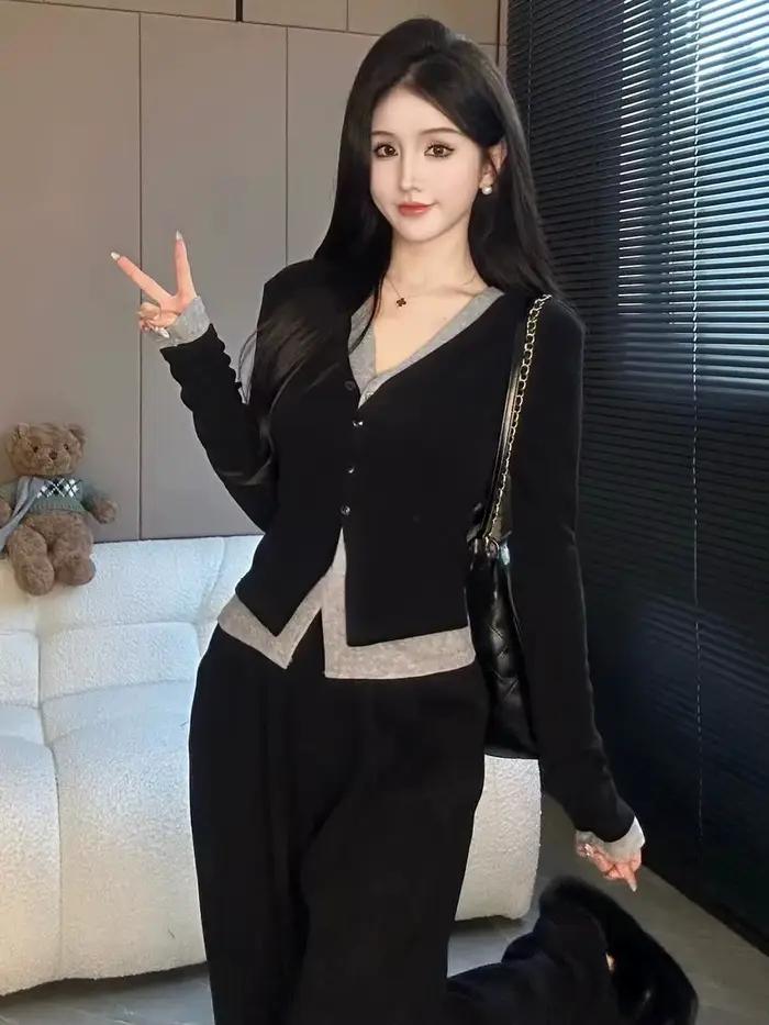 Ensemble deux pièces à simple boutonnage pour femme