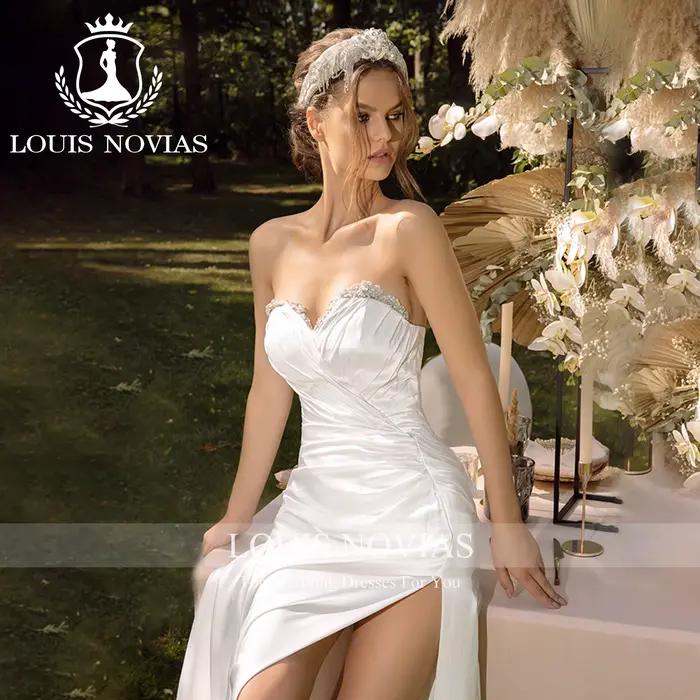 LOUIS NOVIAS robe De mariée Style sirène chérie sans manches cristal cuisse fendue Satin