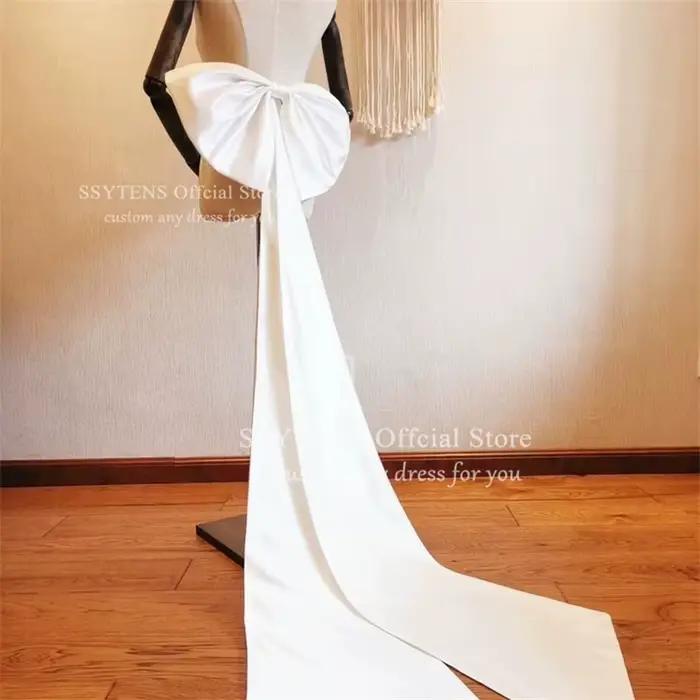 Robe de Mariée en Coton Perlé Personnalisée avec Gros Nœud Séparé pour Femmes Occasions Spéciales Fêtes de Mariage Partis Élégance Chic
