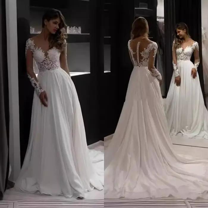 Robe de mariée en dentelle à manches longues