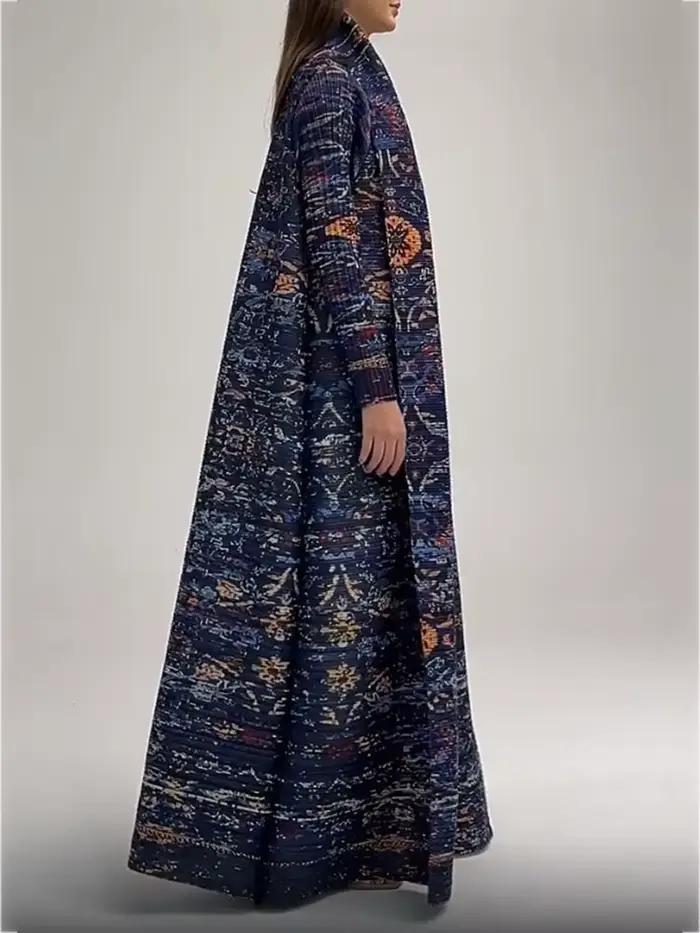 Robe imprimée bleu marine plissée pour femme