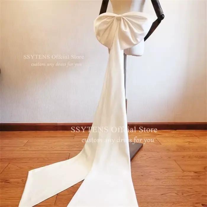 Robe de Mariée en Coton Perlé Personnalisée avec Gros Nœud Séparé pour Femmes Occasions Spéciales Fêtes de Mariage Partis Élégance Chic
