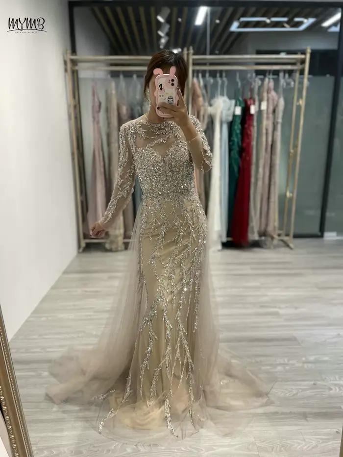 Robe MYMB en polyester avec encolure cuillère perlée sirène pour femmes occassions spéciales