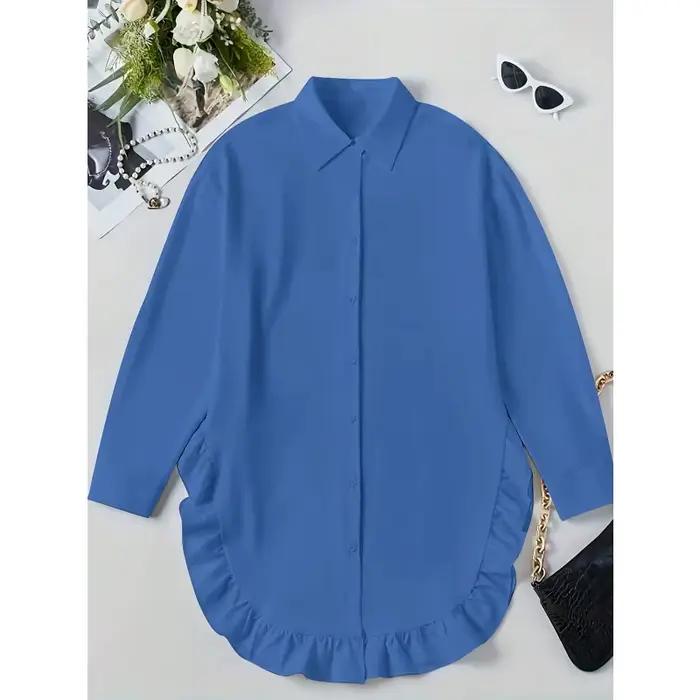Grande taille 1XL-5XL nouvelle dentelle irrégulière pour femmes couleur unie irt coupe ample longue Sve bordure décontractée Sle 