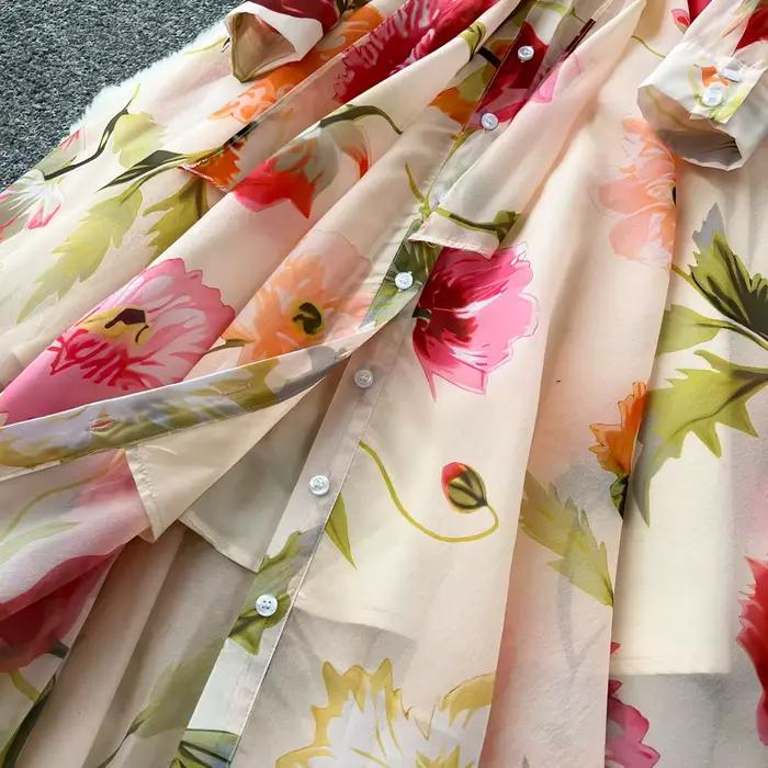 Robe longue élégante à imprimé vacances à la française pour femme
