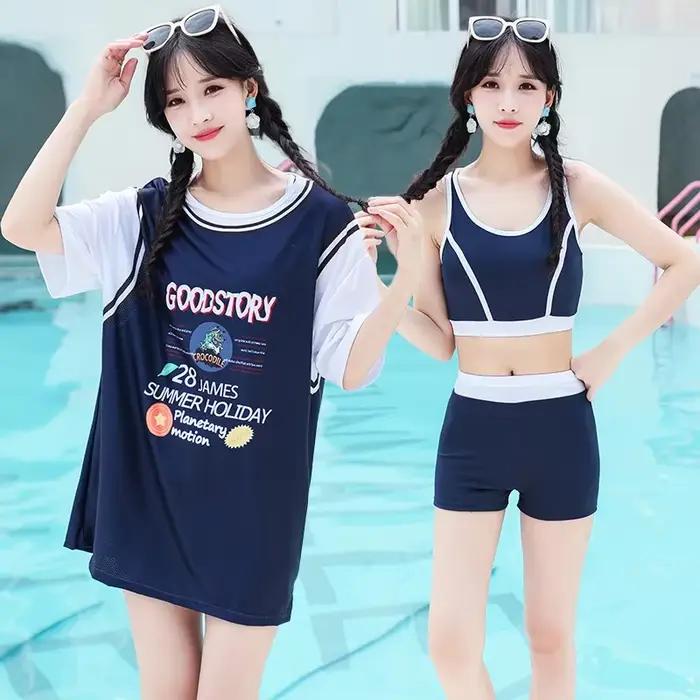 Ensemble de bikini conservateur trois pièces pour femme grande taille, idéal pour les vacances à la plage et les sources chaudes, avec effet amincissant et couvrant le ventre, provenant de Chine conti