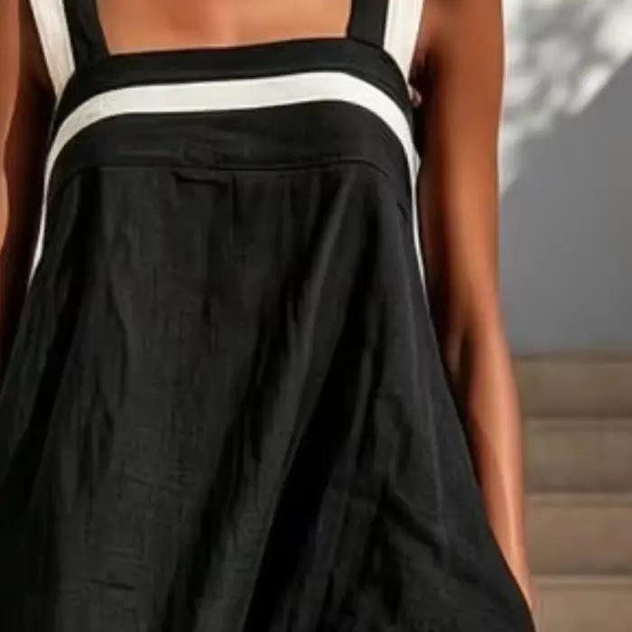 Robe ample en coton et lin sans manches avec pompons pour femmes, idéale pour les vacances et les occasions spéciales