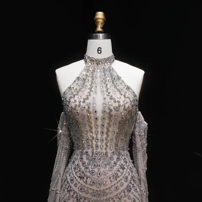 Robe de soirée formelle Sharon Said Halter pour femme avec gants