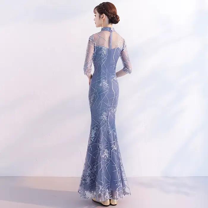 Robe sirène grise à col Mandarin pour femmes