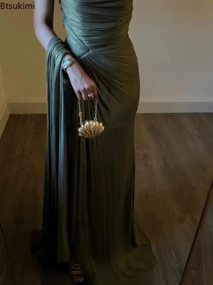 Robe de soirée plissée à corset olive green pour femme, élégante et polyvalente pour toutes les occasions sociales et quotidiennes
