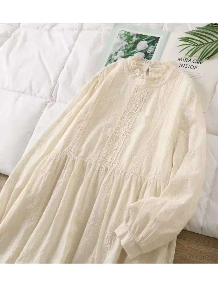 Lamtrip Lolita dentelle broderie col à volants manches longues Robe en coton Style français couches