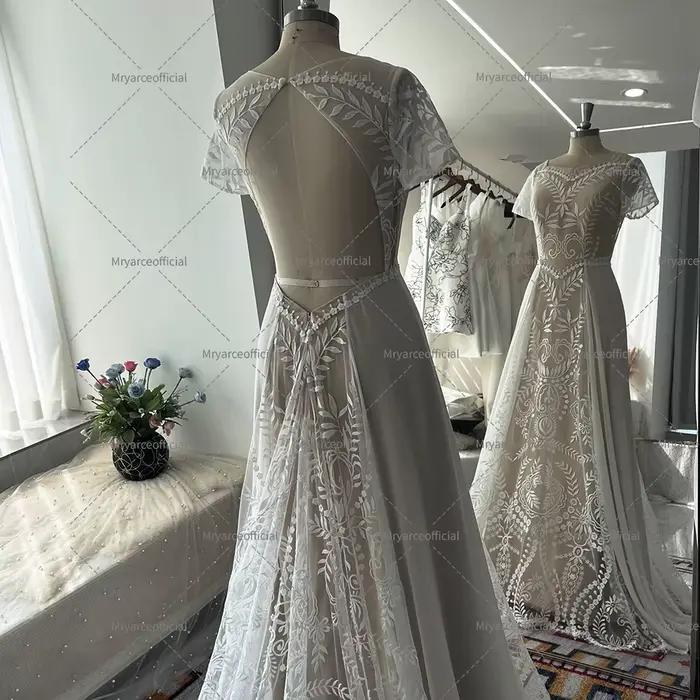 Mryarce Vintage dentelle robe de mariée en mousseline de soie une ligne robes
