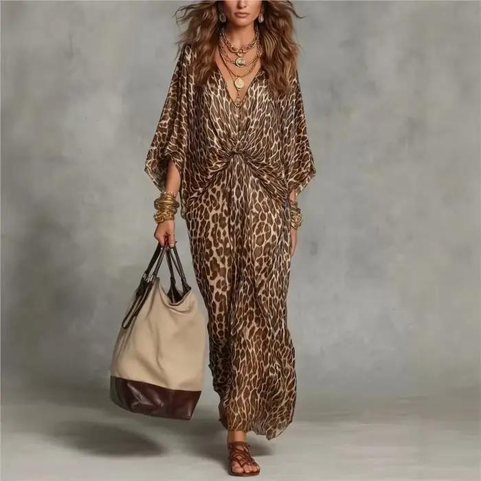 Nouvelle Robe 2026 Imprimé Léopard Ample Col en V Élégante Simple Polyvalente Tempérament Unique Confortable Tendance Vestidos