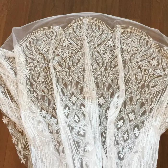 Tissu en dentelle à couture géométrique avec conception de ligne, robe de mariée exquise, patients, qualité supérieure, 1 mètre