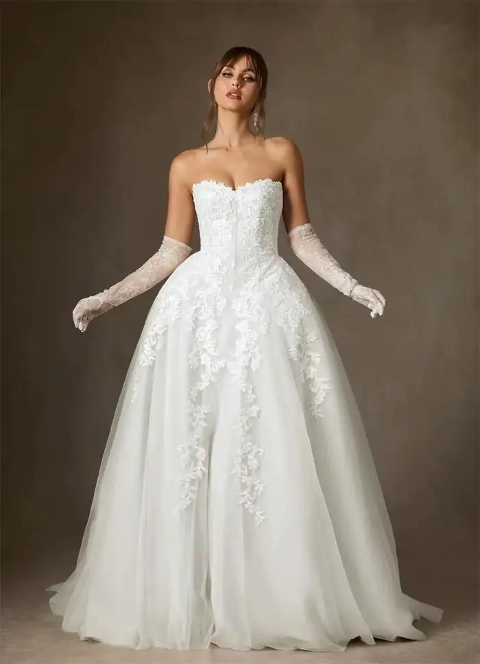 Luxueux chérie 3d fleur dentelle mariée cultivée une ligne robes