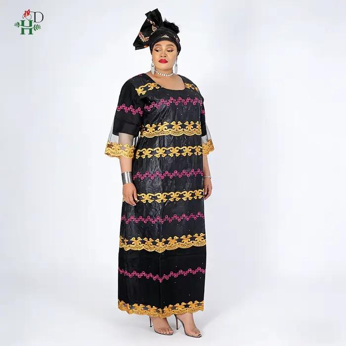 Robes africaines H&D pour femmes, robe brodée Bazin Riche, robe en dentelle patchwork avec turban, robe de mariée, Ramadan