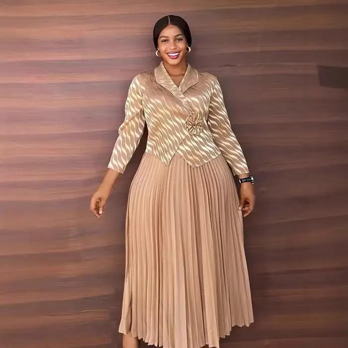 Robes Eid femmes Abaya Robe plissée Jalabiya imprimé musulman
