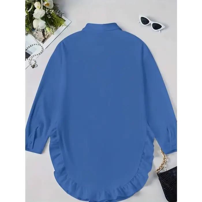 Grande taille 1XL-5XL nouvelle dentelle irrégulière pour femmes couleur unie irt coupe ample longue Sve bordure décontractée Sle 