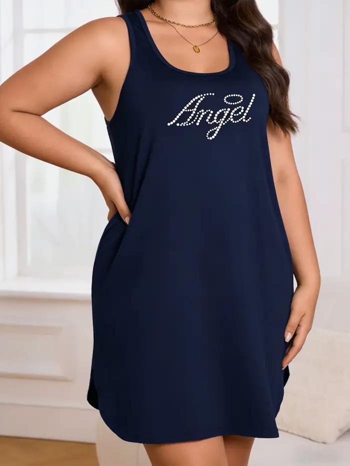 Robe décontractée pour femme - Robe sans manches à imprimé lettres