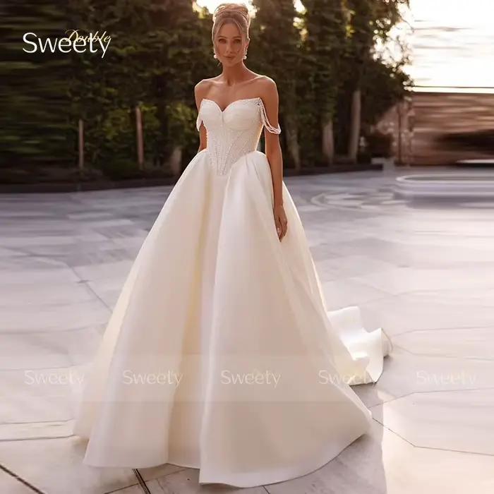 Robe De mariée exquise en Satin complet avec perles