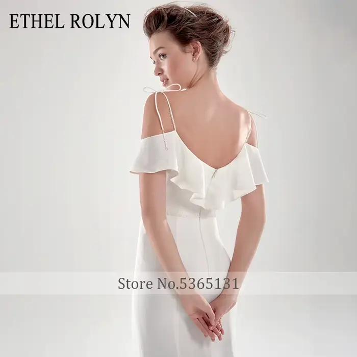 ETHEL ROLYN robe De mariée sirène élégante Satin volants perles bretelles Spaghetti robes