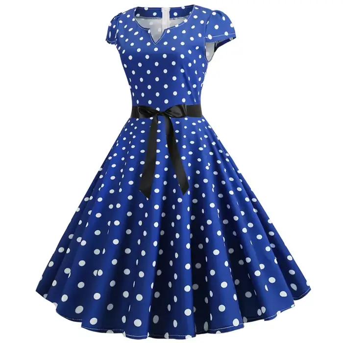 Femmes Vintage années 1950 60 à pois grande Robe trapèze esthétique nœud papillon ceinture