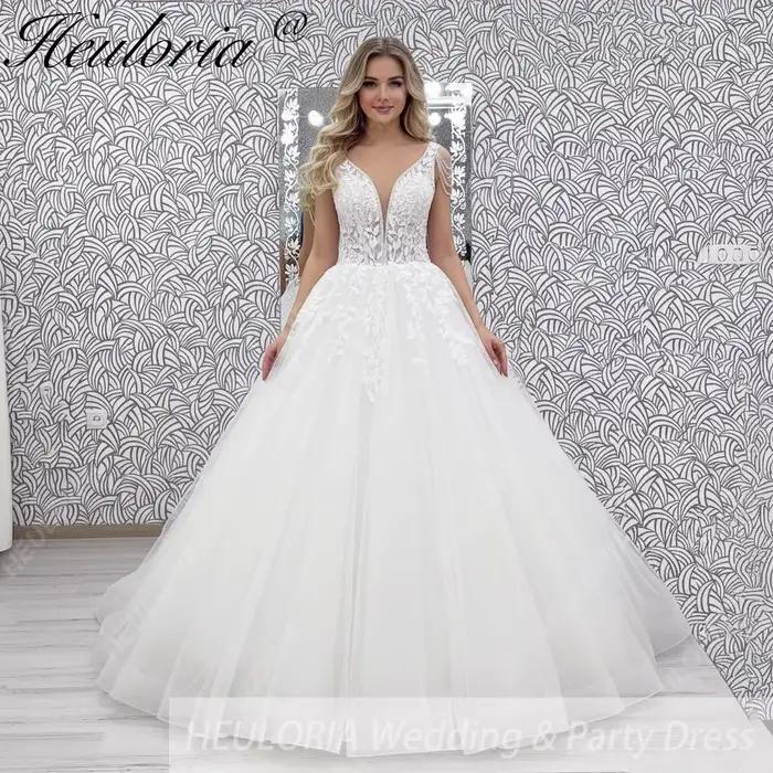 HEULORIA élégant col en V robes De mariée pour les femmes 2025 robe De Novia dentelle perle personnalisé longues