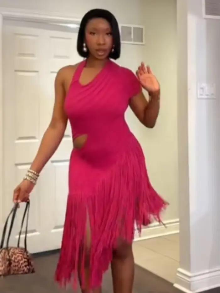 Robe Chic Vintage Tendance et Élégante à Volants et Franges pour Femme