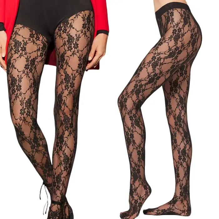 Collants vintage en dentelle florale pour femmes