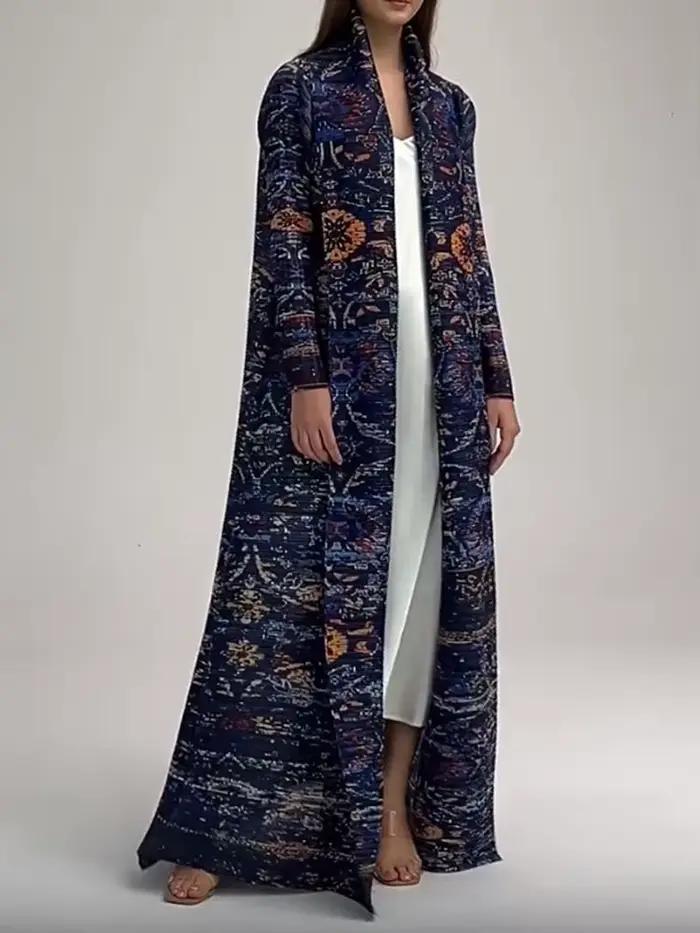 Robe imprimée bleu marine plissée pour femme
