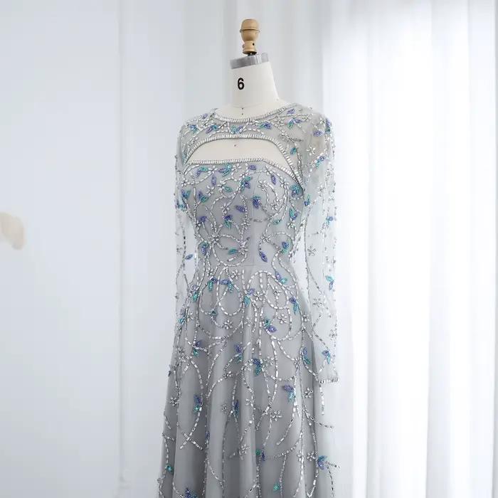 Sharon Said vert perlé sirène robes de soirée à manches longues gris élégant femmes