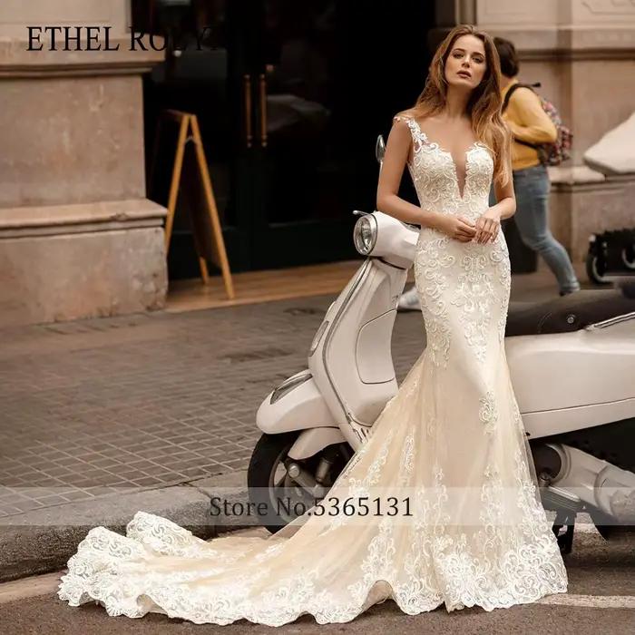 ETHEL ROLYN robe De mariée sirène pour femme chérie broderie bretelles Spaghetti