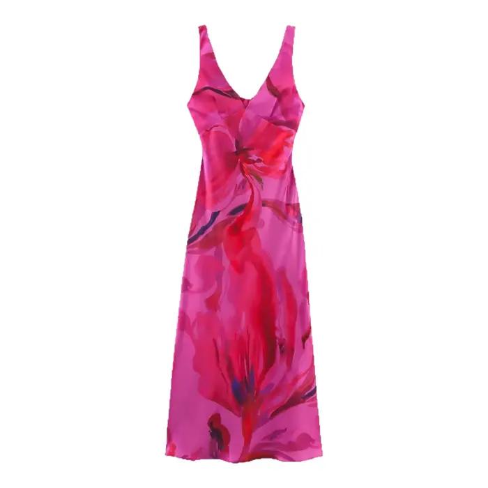 Robe élégante imprimée pour femme avec nœud au dos
