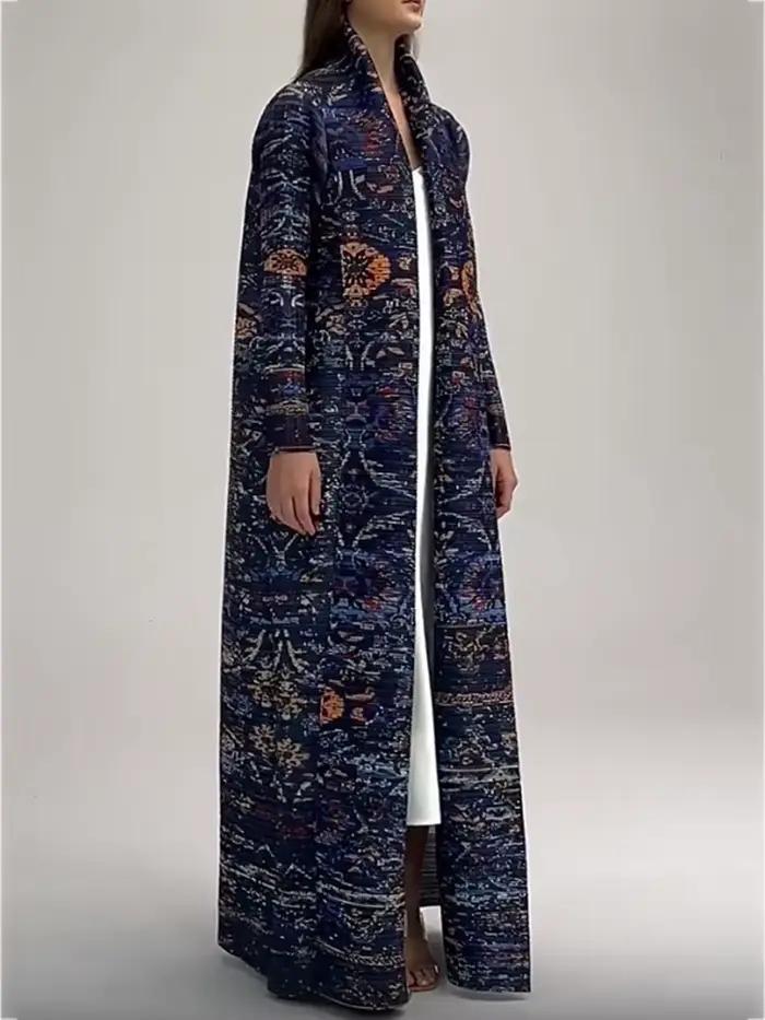 Robe imprimée bleu marine plissée pour femme