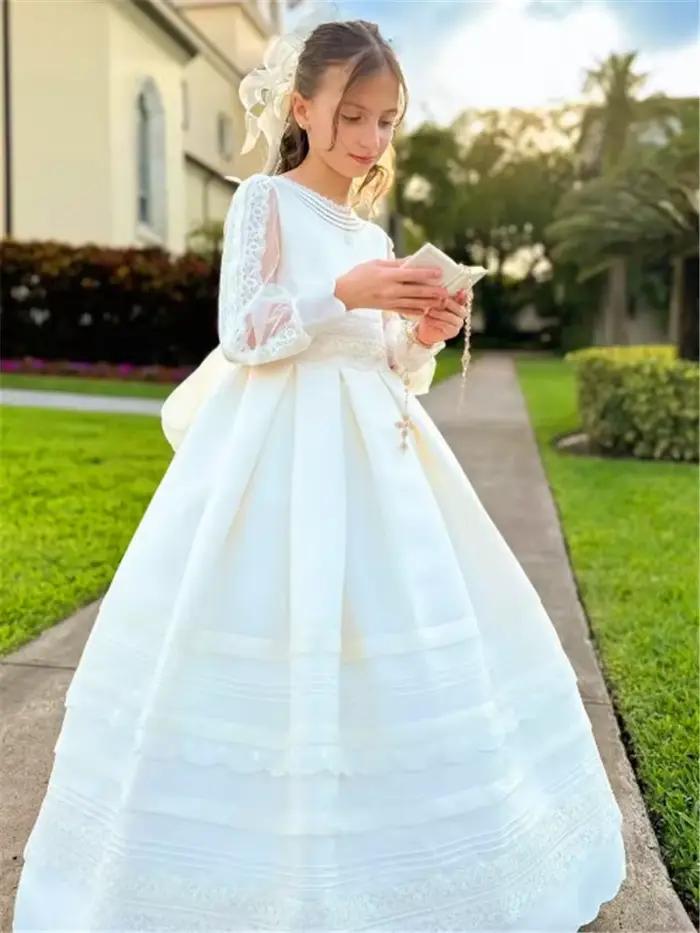 Robe de Princesse en Tulle et Dentelle à Manches sulfpour Fille