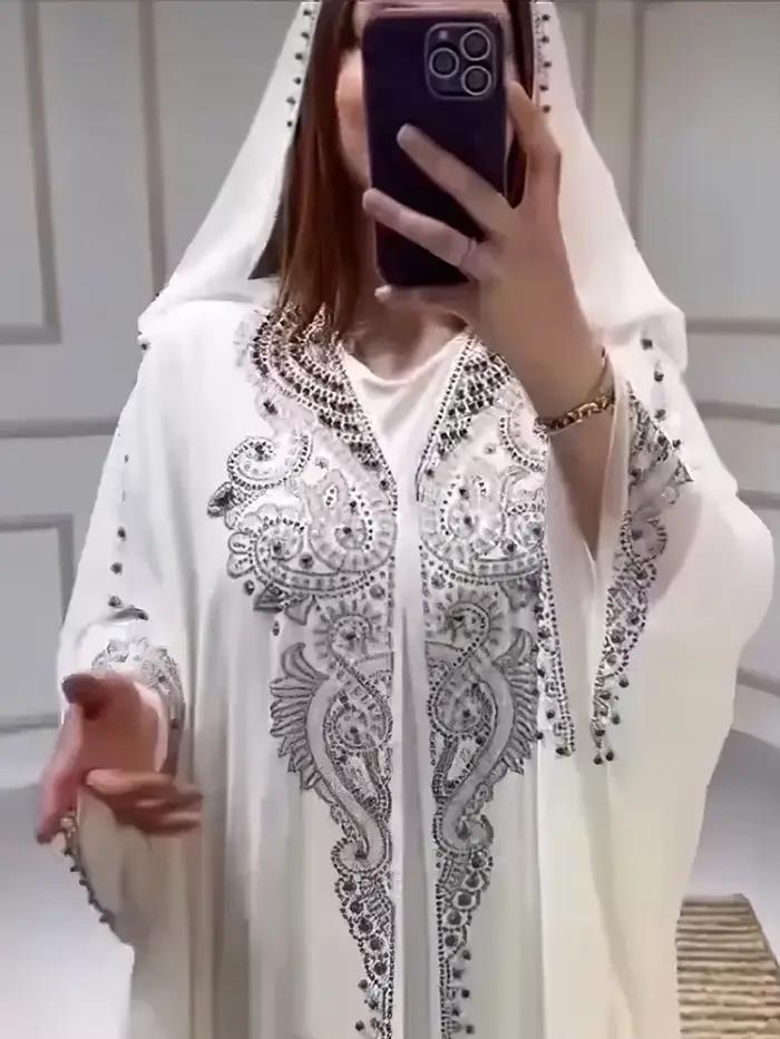 Eid Robe musulmane pour femmes à capuche Abaya 2 pièces ensemble diamant Jalabiya Maroc robes de soirée dubaï Abayas