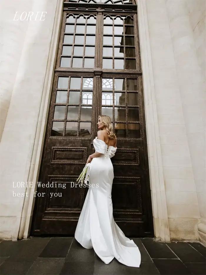 LORIE Robe de mariée civile élégante style sirène, épaules dénudées, plissée, simple, pour fiançailles et mariage, personnalisable 2026
