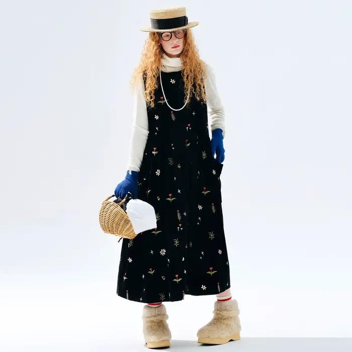 Robe sans manches brodée vintage Moriyama au quotidien pour les déplacements quotidiens et les rencontres Sweet Vibe